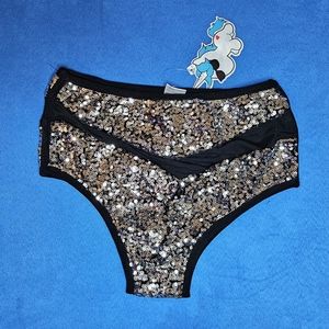 iHeartRaves Black Silver Sequin Booty Short XS